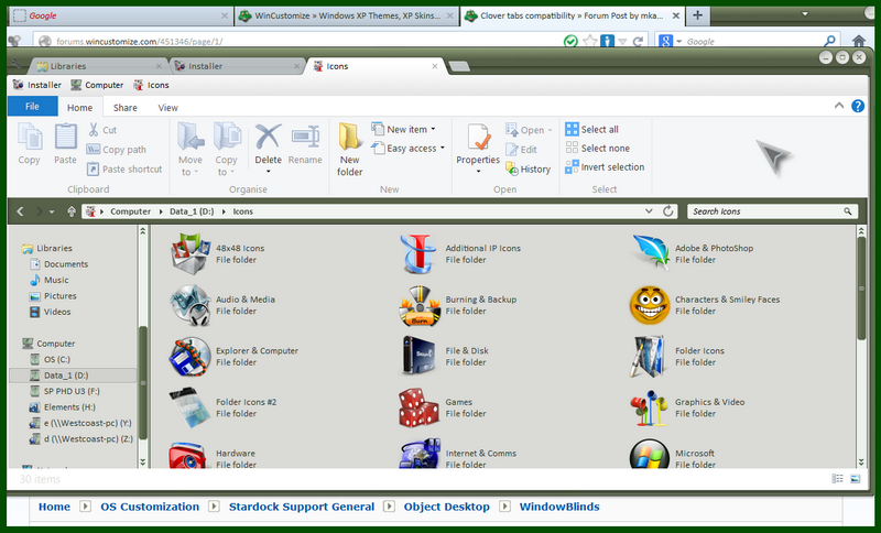 Clover Tabs with Windowblinds on Win 8